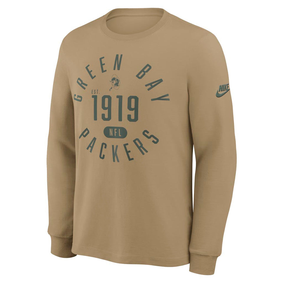 NFL Green Bay Packers Nike Rewind Slub Long Sleeve T-Shirt - Tan