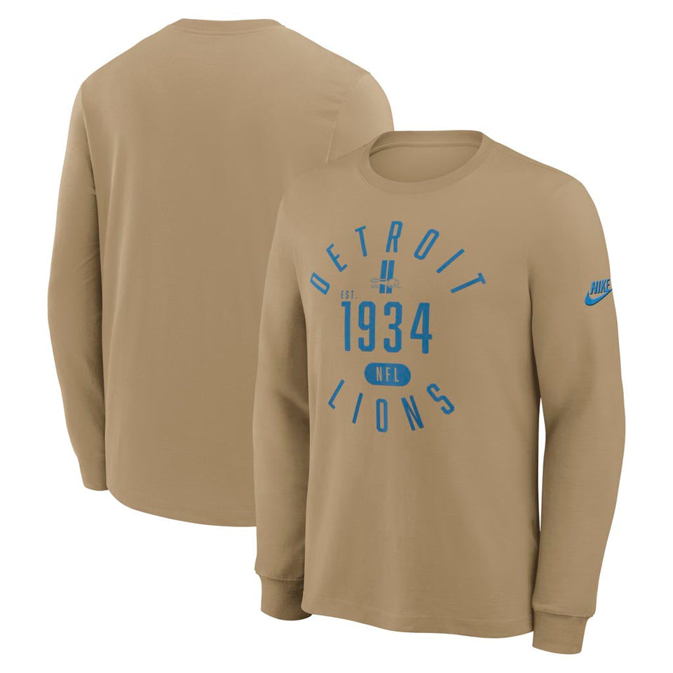 NFL Detroit Lions Nike Rewind Slub Long Sleeve T-Shirt - Tan