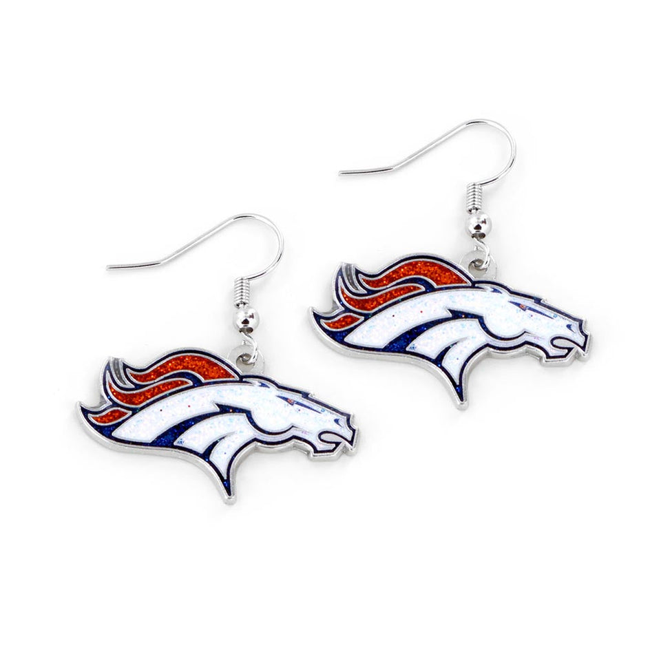 NFL Denver Broncos Aminco Glitter Dazzler Logo Earrings - White
