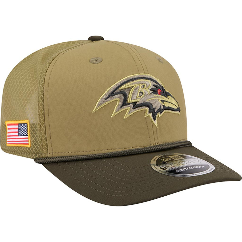 NFL Baltimore Ravens New Era 2025 Salute to Service 9SEVENTY Stretch-Snapback Hat - Green