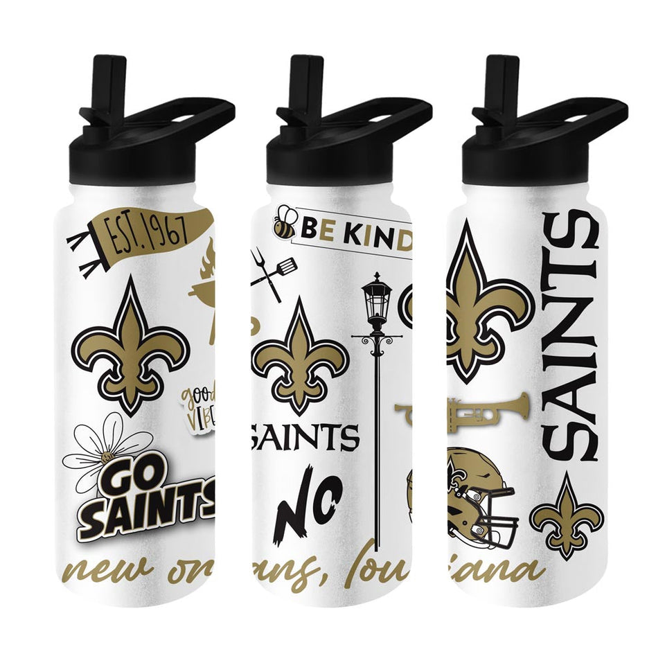 NFL New Orleans Saints Logo Brands 34oz Native Quencher Bottle - White