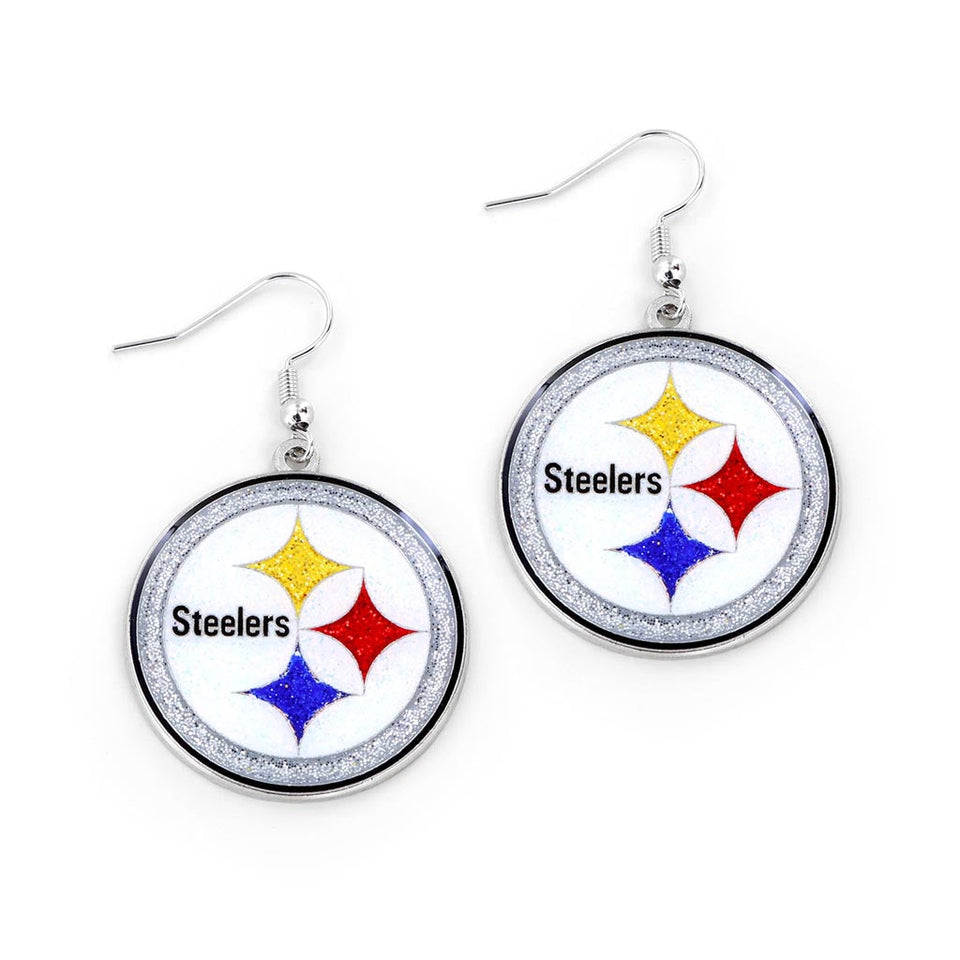 NFL Pittsburgh Steelers Aminco Glitter Dazzler Logo Earrings - White