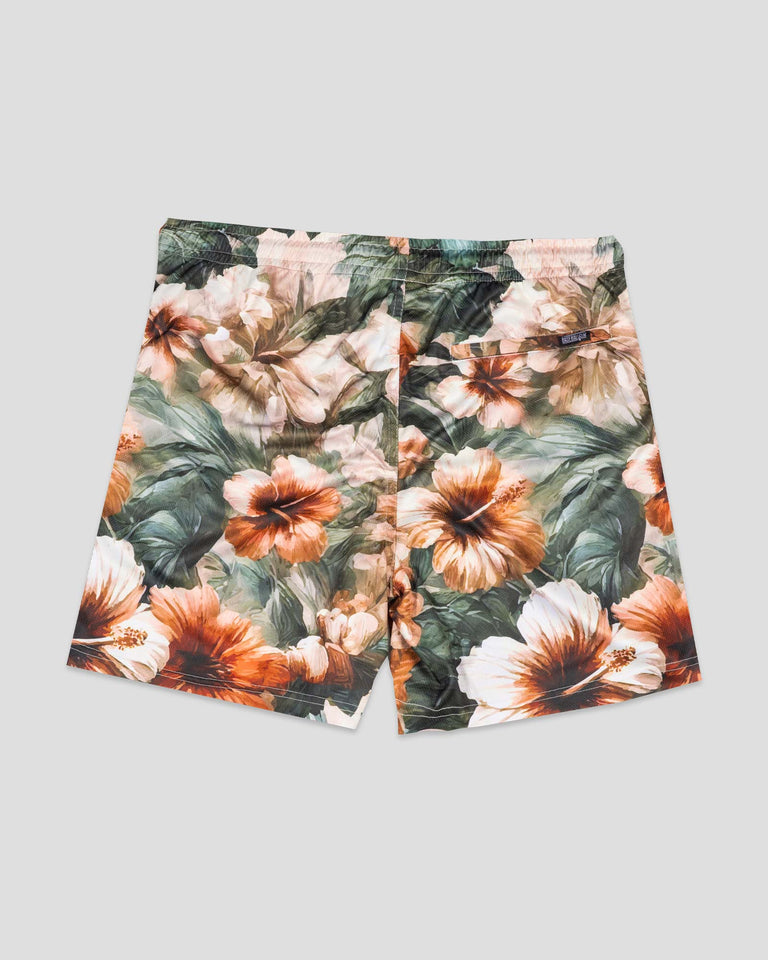 Aloha Hibiscus Pattern Diamond Air Mesh Shorts