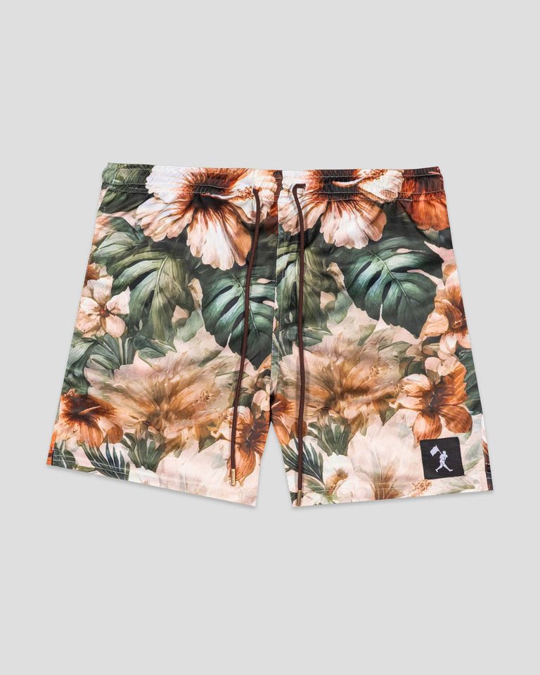Aloha Hibiscus Pattern Diamond Air Mesh Shorts
