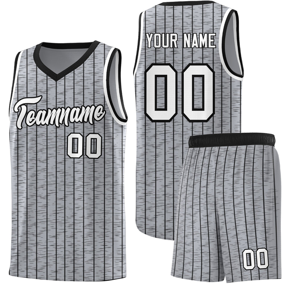 Custom Gray Custom Gray Pinstripe Retro Sets Uniform Basketball Jersey