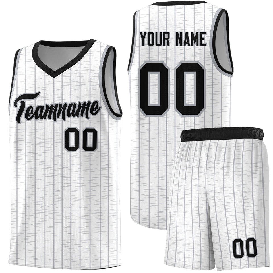 Custom White Custom Gray Pinstripe Retro Sets Uniform Basketball Jersey