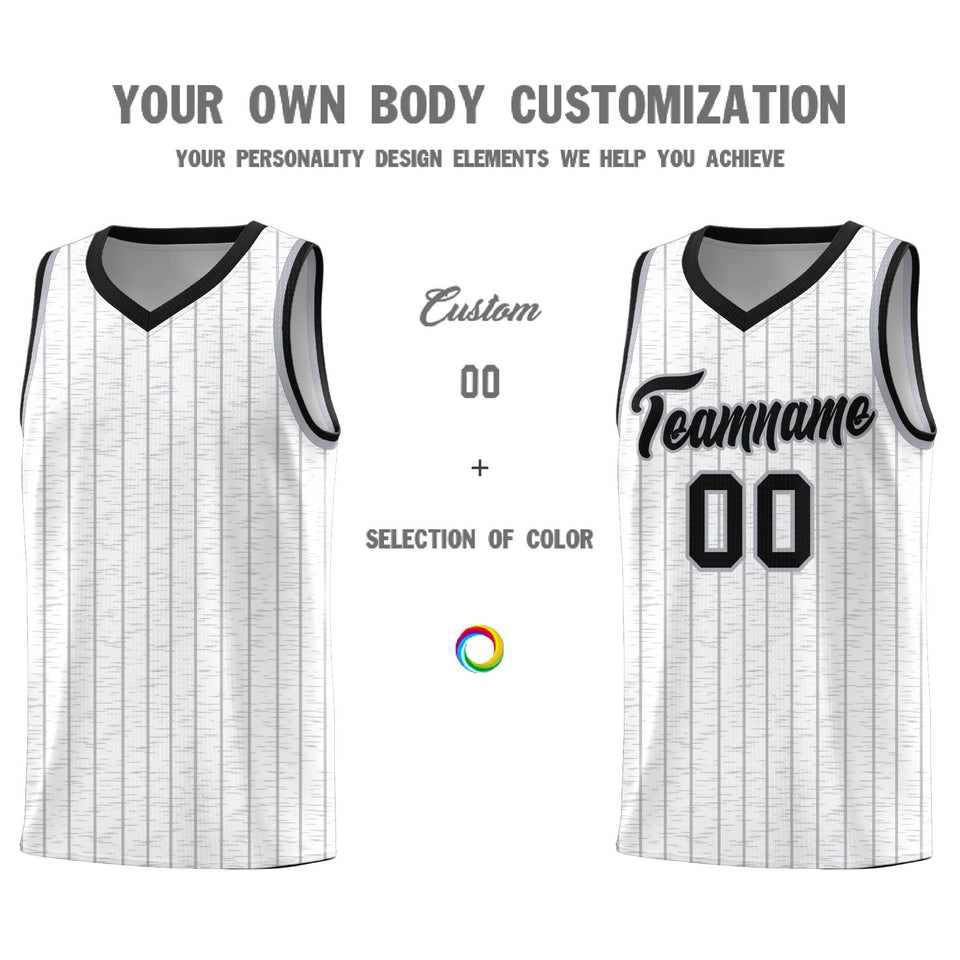 Custom White Custom Gray Pinstripe Retro Sets Uniform Basketball Jersey
