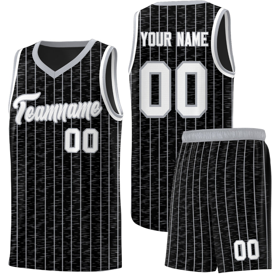 Custom Black Custom Gray Pinstripe Retro Sets Uniform Basketball Jersey
