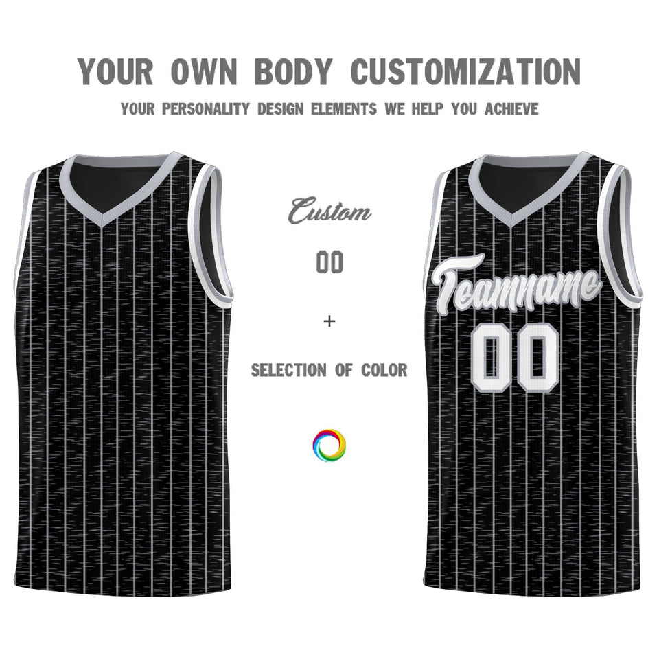 Custom Black Custom Gray Pinstripe Retro Sets Uniform Basketball Jersey