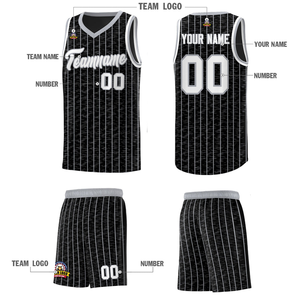 Custom Black Custom Gray Pinstripe Retro Sets Uniform Basketball Jersey