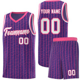 Custom Purple Custom Gray Pinstripe Retro Sets Uniform Basketball Jersey