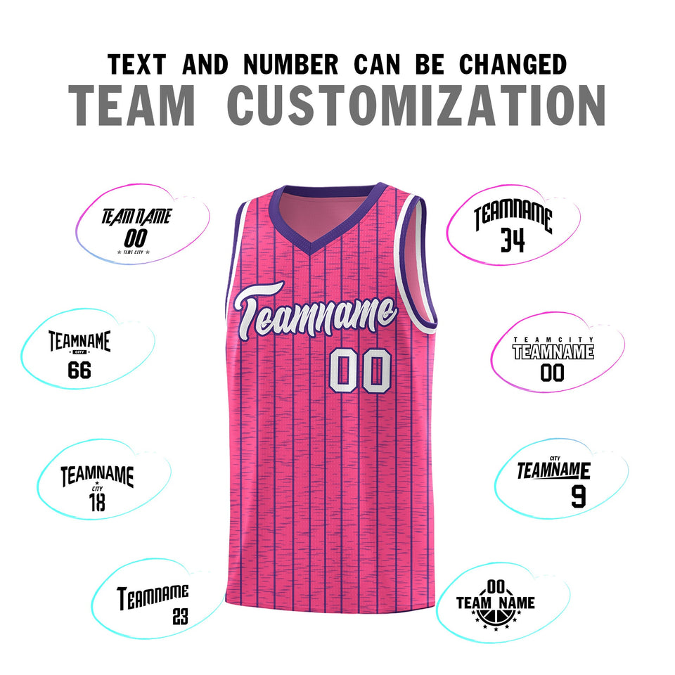 Custom Pink Custom Gray Pinstripe Retro Sets Uniform Basketball Jersey