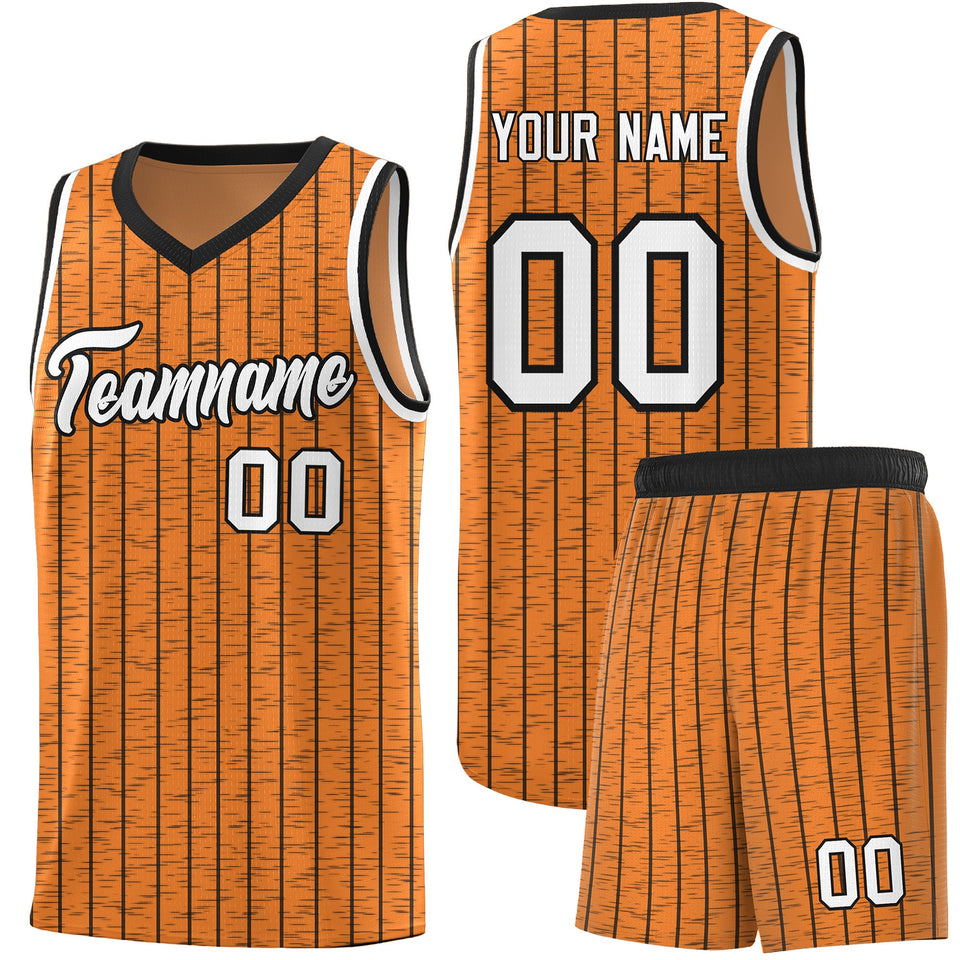 Custom Gold Orange Custom Gray Pinstripe Retro Sets Uniform Basketball Jersey