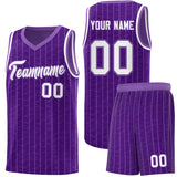 Custom Purple Custom Gray Pinstripe Retro Sets Uniform Basketball Jersey