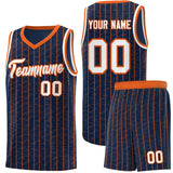 Custom Navy Custom Gray Pinstripe Retro Sets Uniform Basketball Jersey
