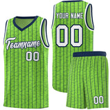 Custom Fluorescent Green Custom Gray Pinstripe Retro Sets Uniform Basketball Jersey
