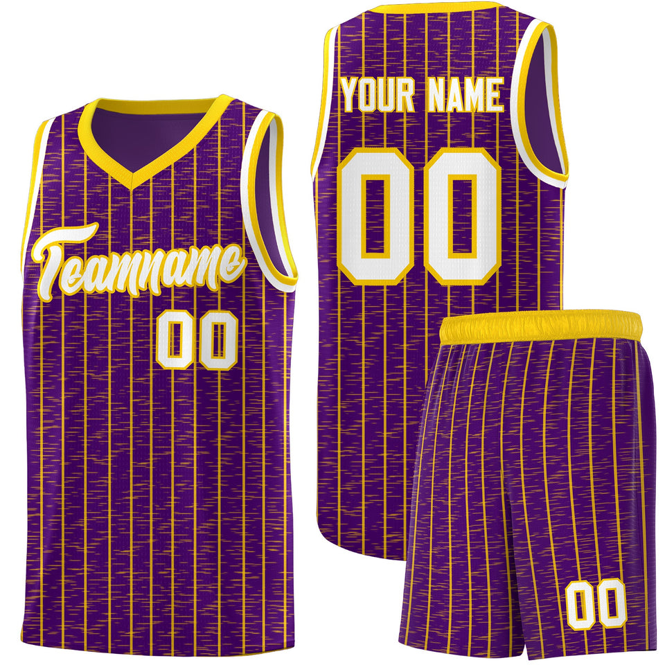 Custom Purple Custom Gray Pinstripe Retro Sets Uniform Basketball Jersey