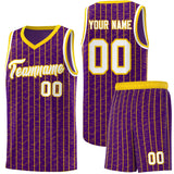 Custom Purple Custom Gray Pinstripe Retro Sets Uniform Basketball Jersey