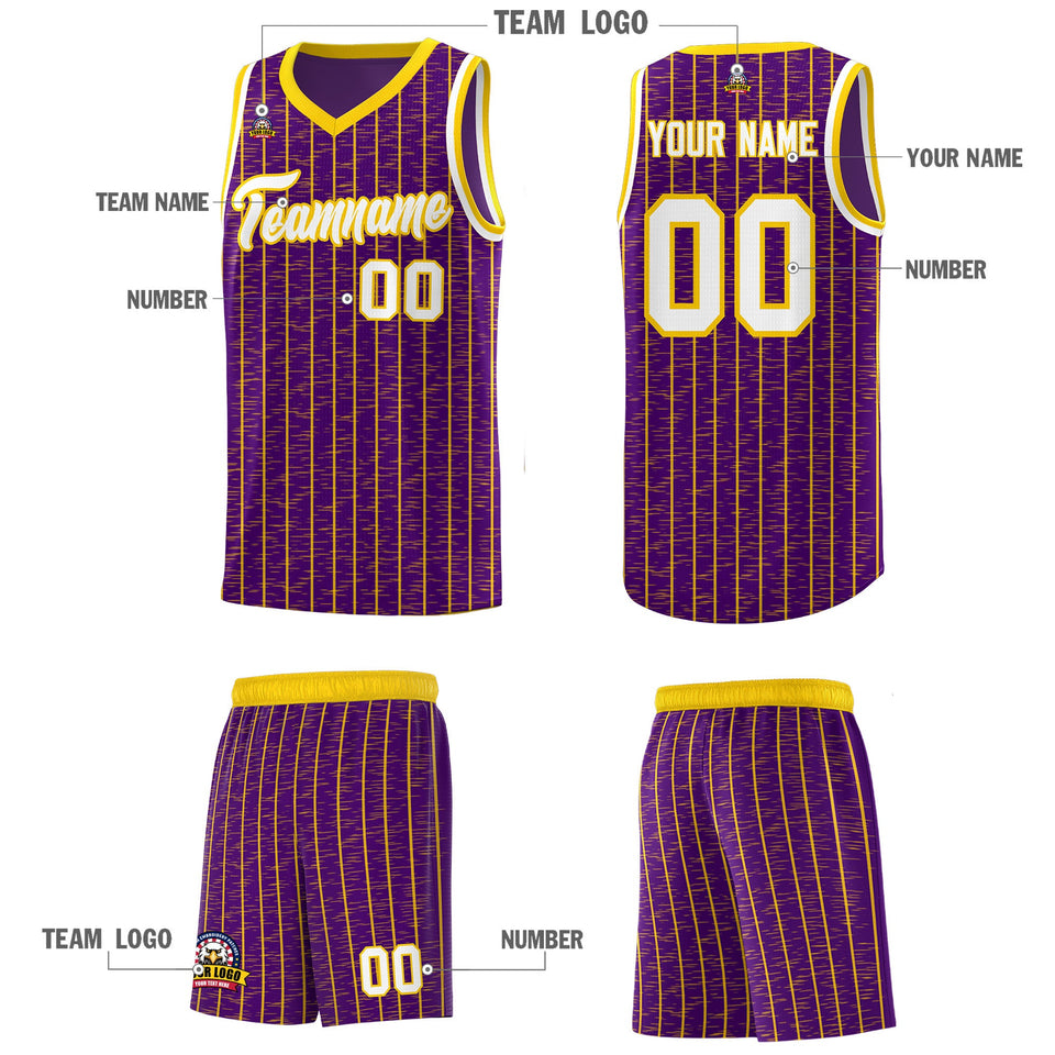 Custom Purple Custom Gray Pinstripe Retro Sets Uniform Basketball Jersey