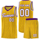 Custom Gold Custom Gray Pinstripe Retro Sets Uniform Basketball Jersey