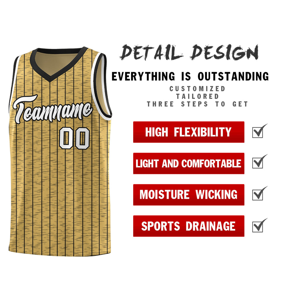 Custom Old Gold Custom Gray Pinstripe Retro Sets Uniform Basketball Jersey