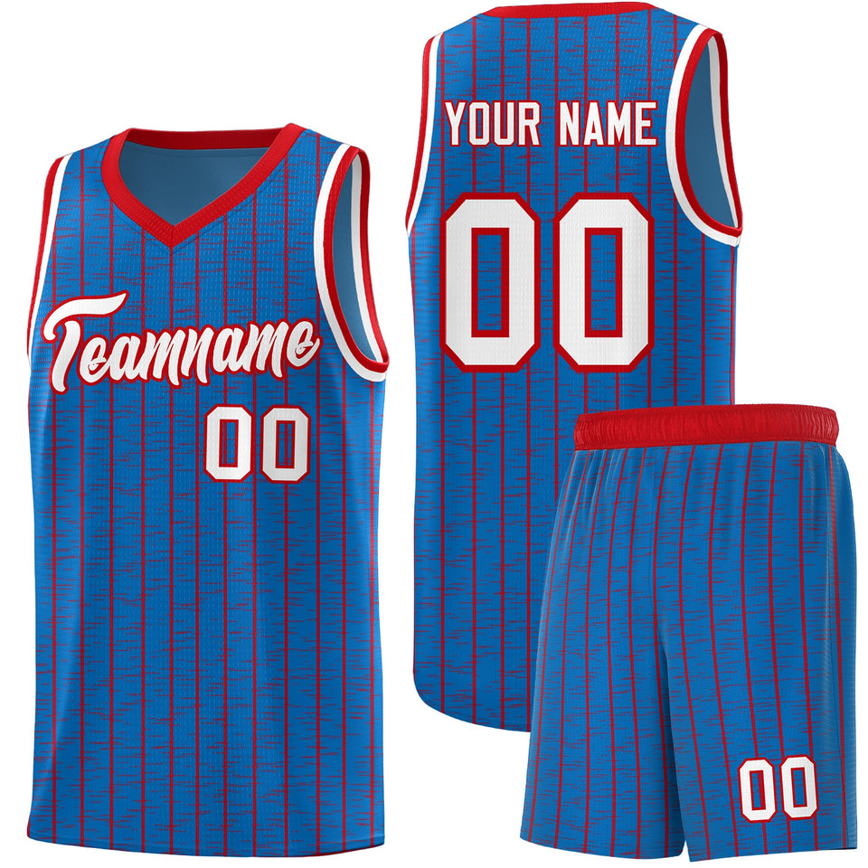 Custom Royal Custom Gray Pinstripe Retro Sets Uniform Basketball Jersey