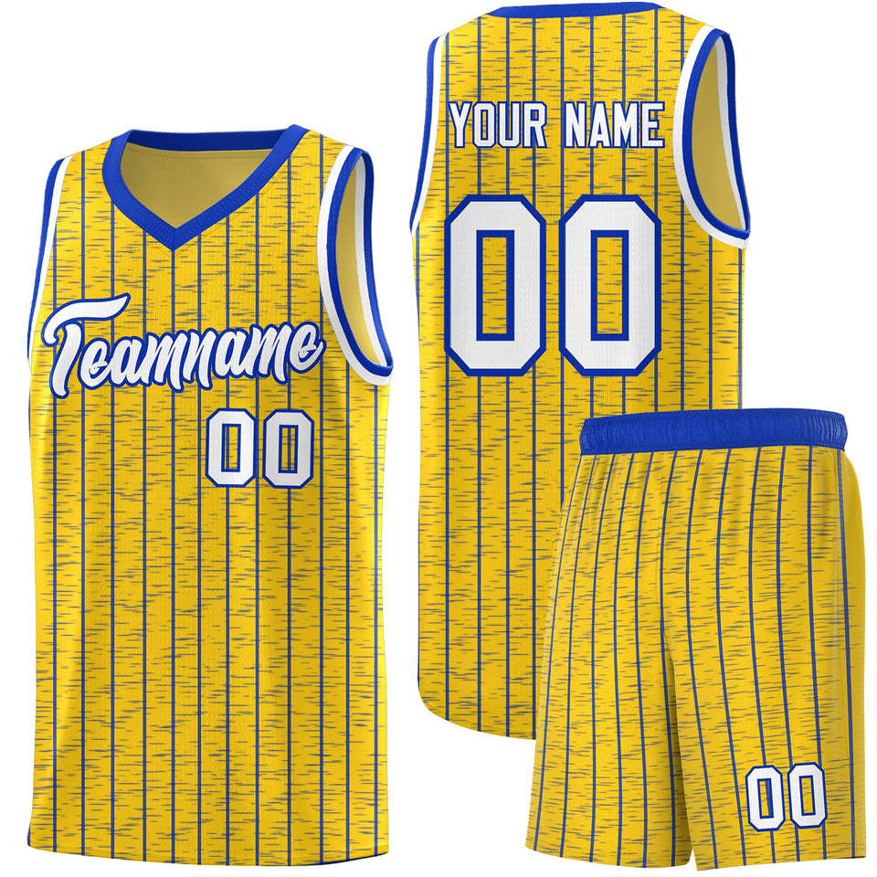 Custom Gold Custom Gray Pinstripe Retro Sets Uniform Basketball Jersey