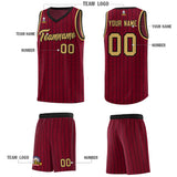 Custom Crimson Custom Gray Pinstripe Retro Sets Uniform Basketball Jersey