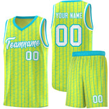 Custom Fluorescent Green Custom Gray Pinstripe Retro Sets Uniform Basketball Jersey