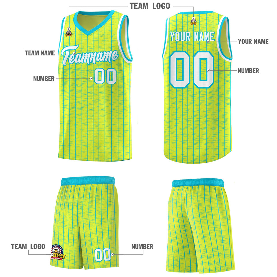 Custom Fluorescent Green Custom Gray Pinstripe Retro Sets Uniform Basketball Jersey