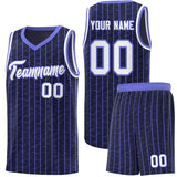 Custom Navy Custom Gray Pinstripe Retro Sets Uniform Basketball Jersey