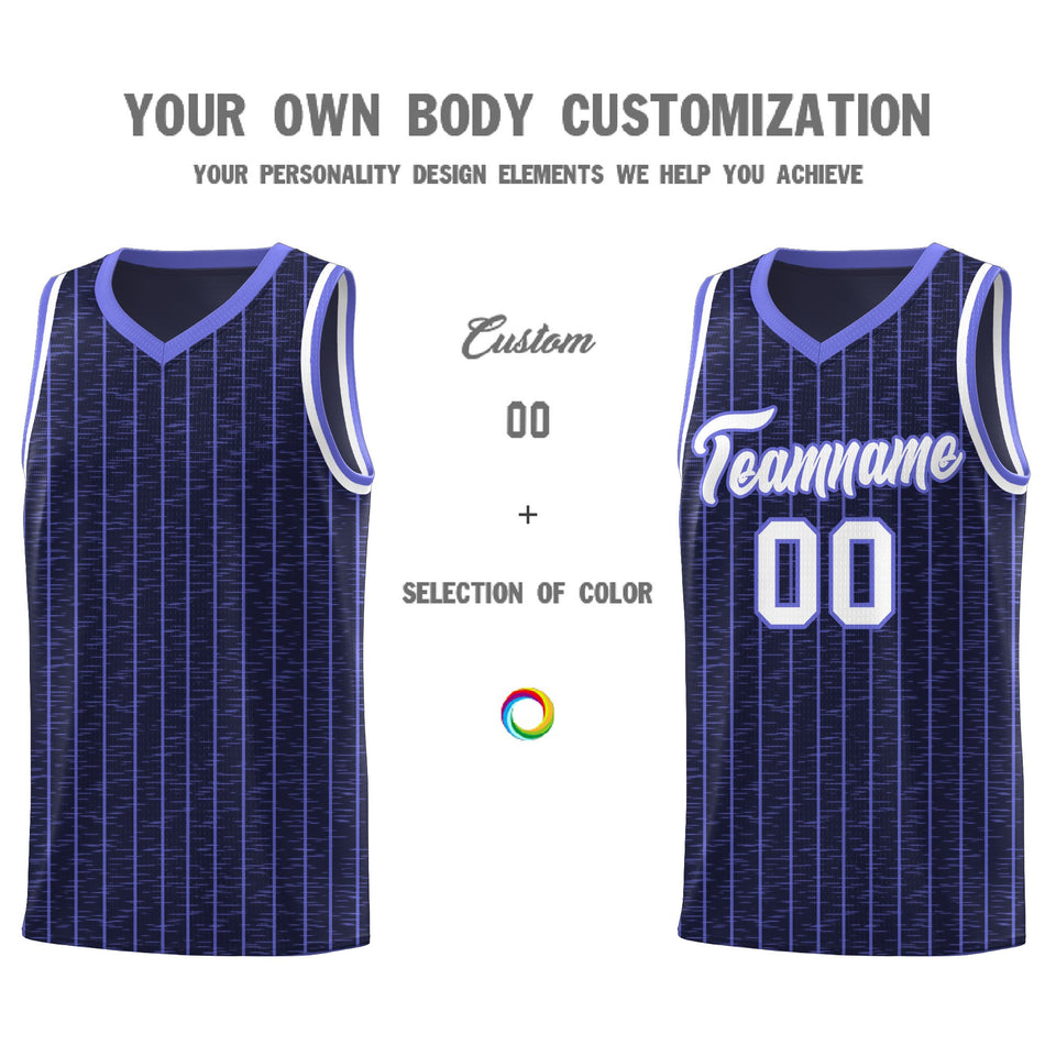 Custom Navy Custom Gray Pinstripe Retro Sets Uniform Basketball Jersey