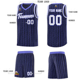 Custom Navy Custom Gray Pinstripe Retro Sets Uniform Basketball Jersey