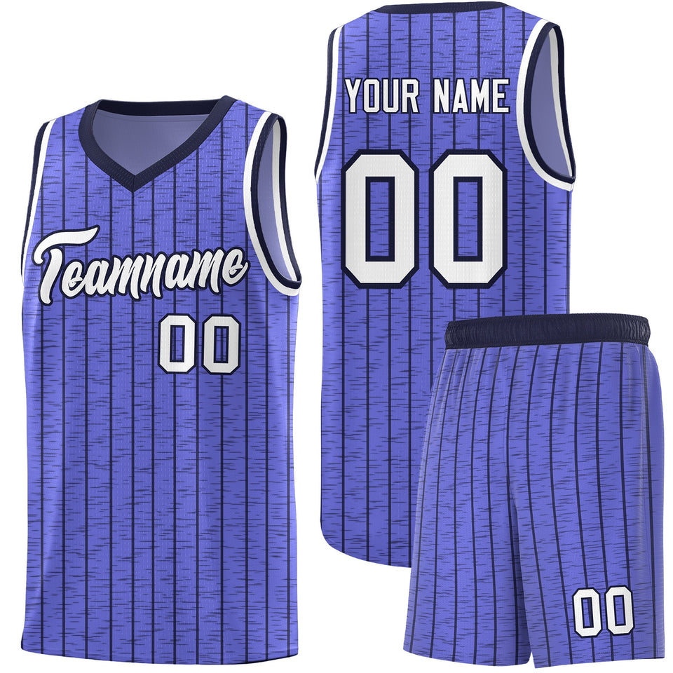 Custom Munsell Blue Custom Gray Pinstripe Retro Sets Uniform Basketball Jersey
