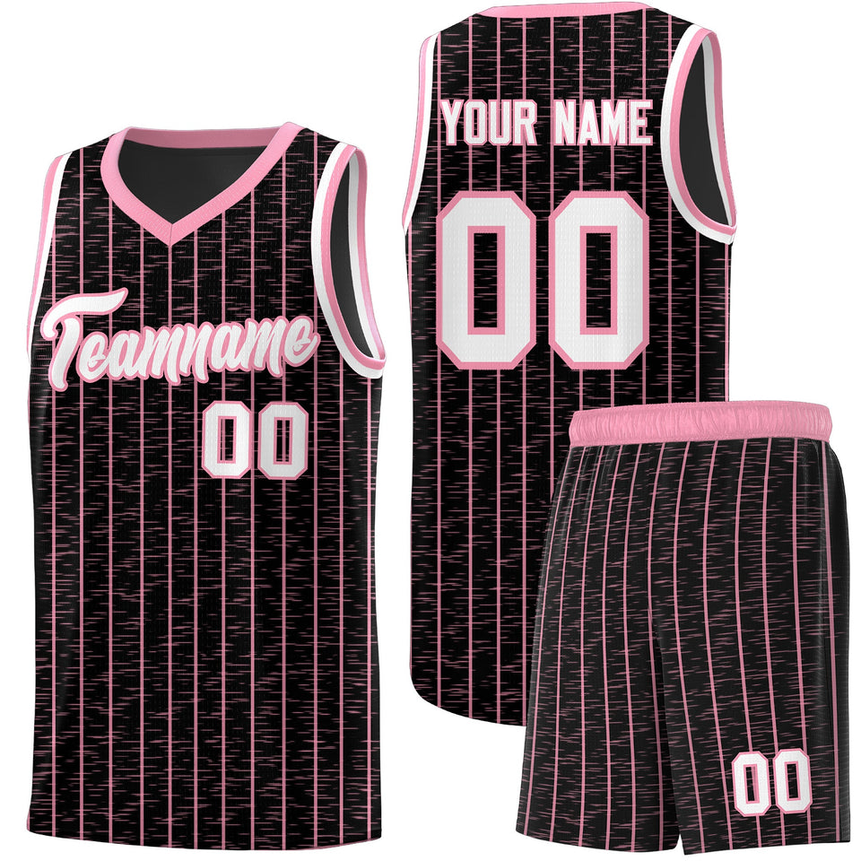 Custom Black Custom Gray Pinstripe Retro Sets Uniform Basketball Jersey