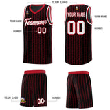 Custom Black Custom Gray Pinstripe Retro Sets Uniform Basketball Jersey