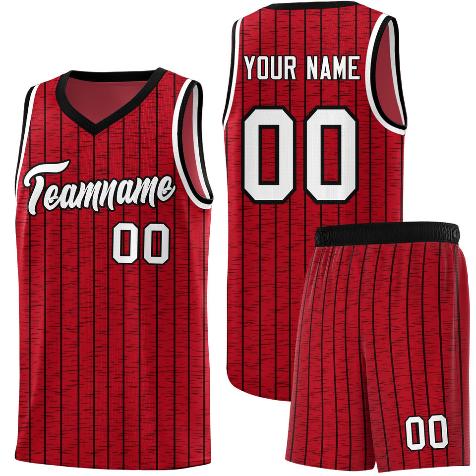 Custom Red Custom Gray Pinstripe Retro Sets Uniform Basketball Jersey