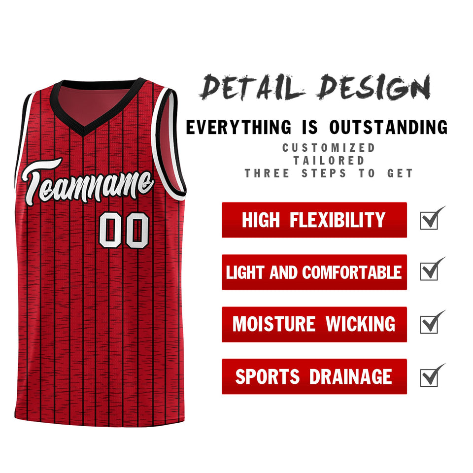 Custom Red Custom Gray Pinstripe Retro Sets Uniform Basketball Jersey