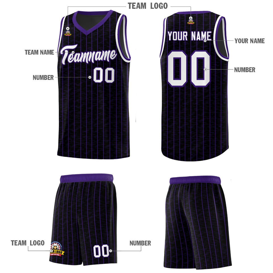 Custom Black Custom Gray Pinstripe Retro Sets Uniform Basketball Jersey