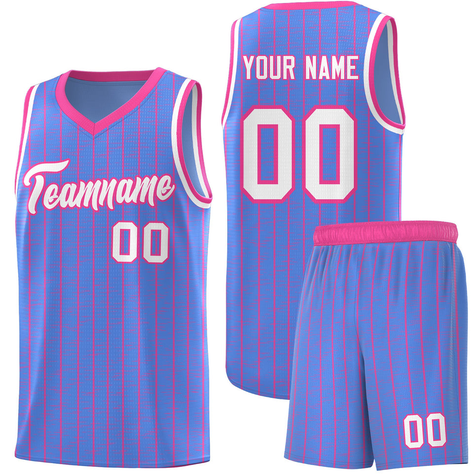 Custom Light Blue Custom Gray Pinstripe Retro Sets Uniform Basketball Jersey
