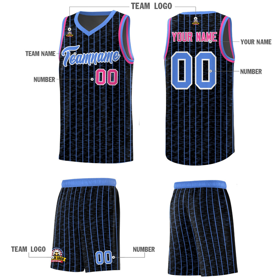 Custom Black Custom Gray Pinstripe Retro Sets Uniform Basketball Jersey
