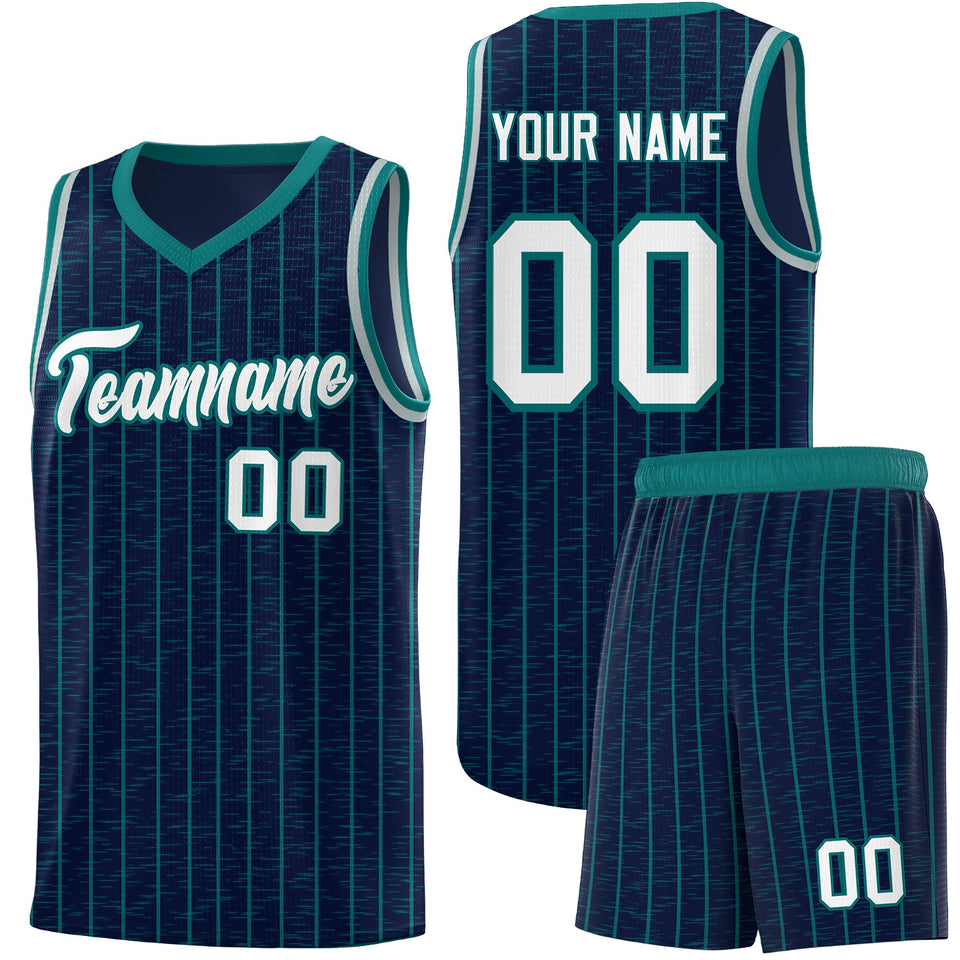 Custom Navy Custom Gray Pinstripe Retro Sets Uniform Basketball Jersey