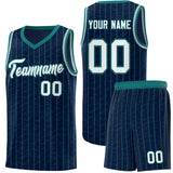 Custom Navy Custom Gray Pinstripe Retro Sets Uniform Basketball Jersey