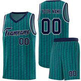 Custom Teal Custom Gray Pinstripe Retro Sets Uniform Basketball Jersey