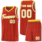 Custom Red Custom Gray Pinstripe Retro Sets Uniform Basketball Jersey