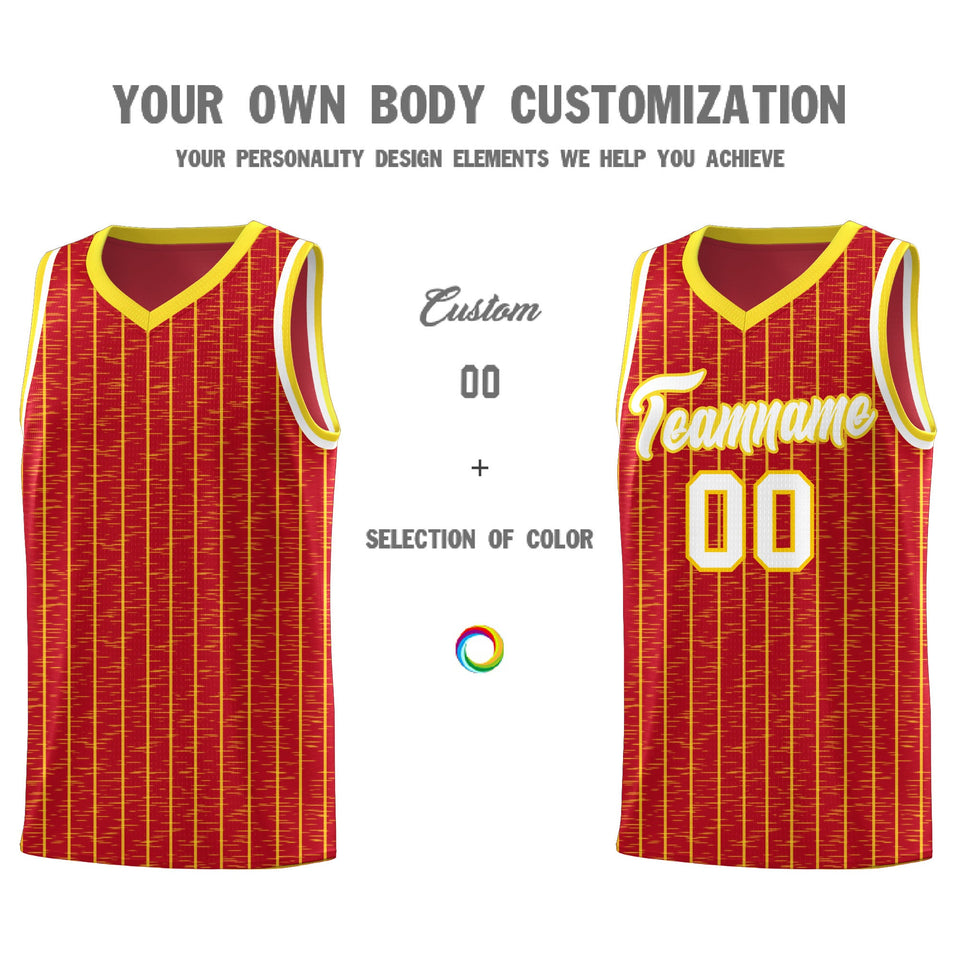 Custom Red Custom Gray Pinstripe Retro Sets Uniform Basketball Jersey