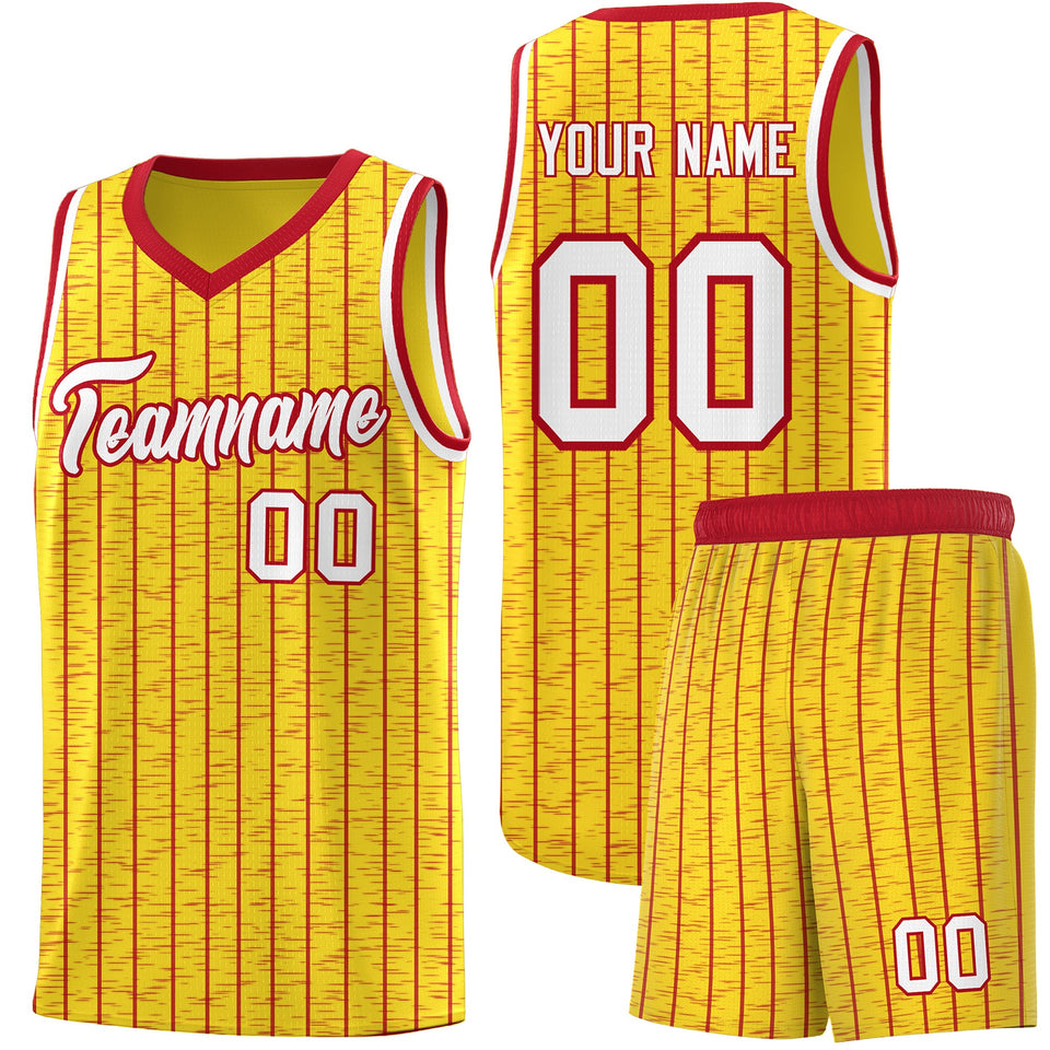 Custom Gold Custom Gray Pinstripe Retro Sets Uniform Basketball Jersey