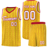 Custom Gold Custom Gray Pinstripe Retro Sets Uniform Basketball Jersey