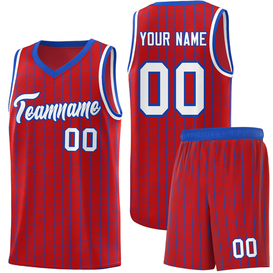 Custom Red Custom Gray Pinstripe Retro Sets Uniform Basketball Jersey