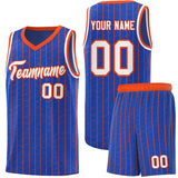 Custom Royal Blue Custom Gray Pinstripe Retro Sets Uniform Basketball Jersey